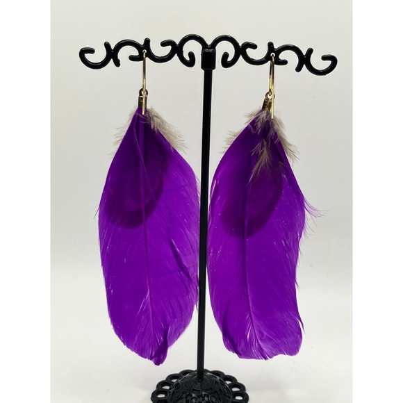 Purple Feather Dangle Earrings! - Picture 5 of 7